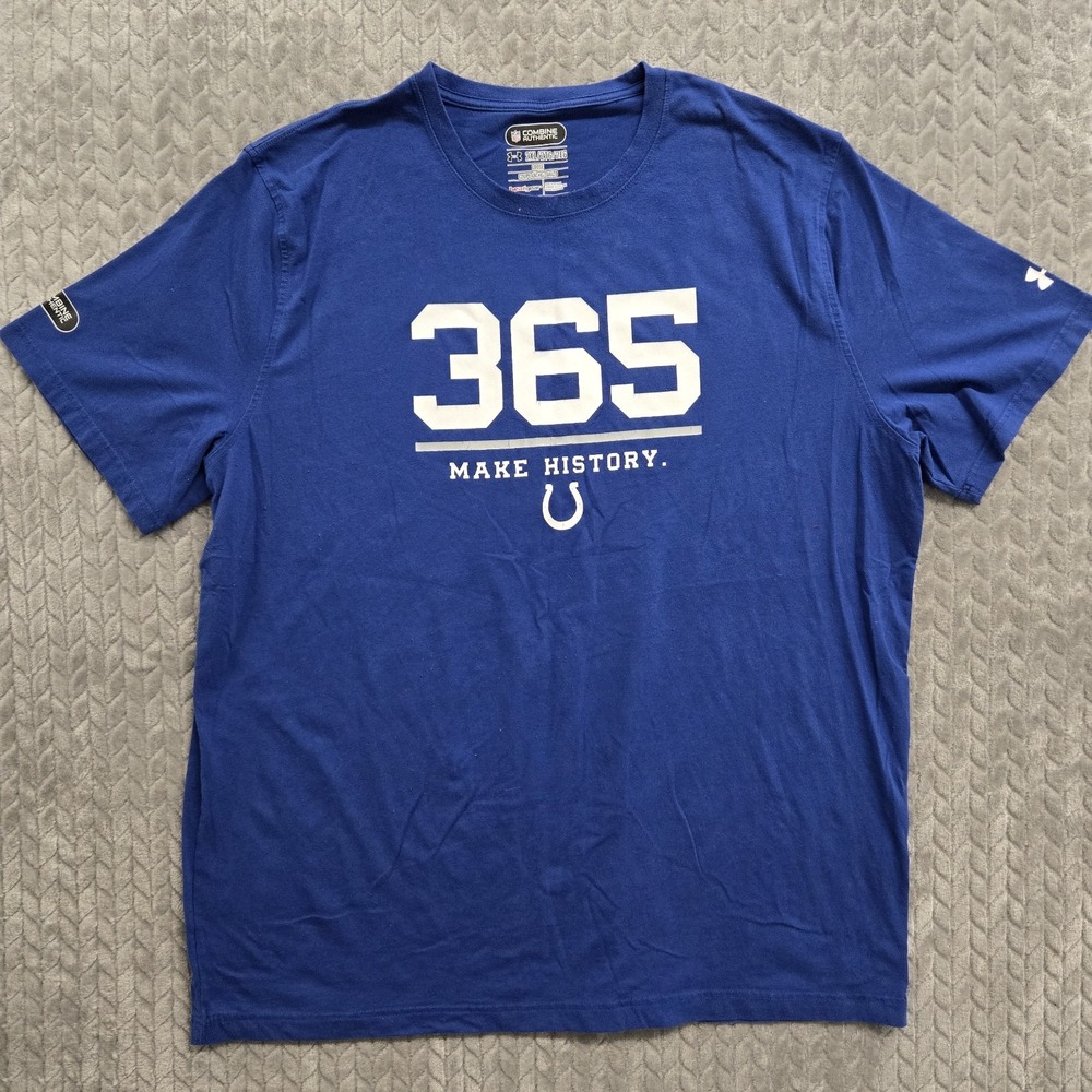 Under Armour Mens Make History 365 Indianapolis Colts T-Shirt 2XL Blue Combine